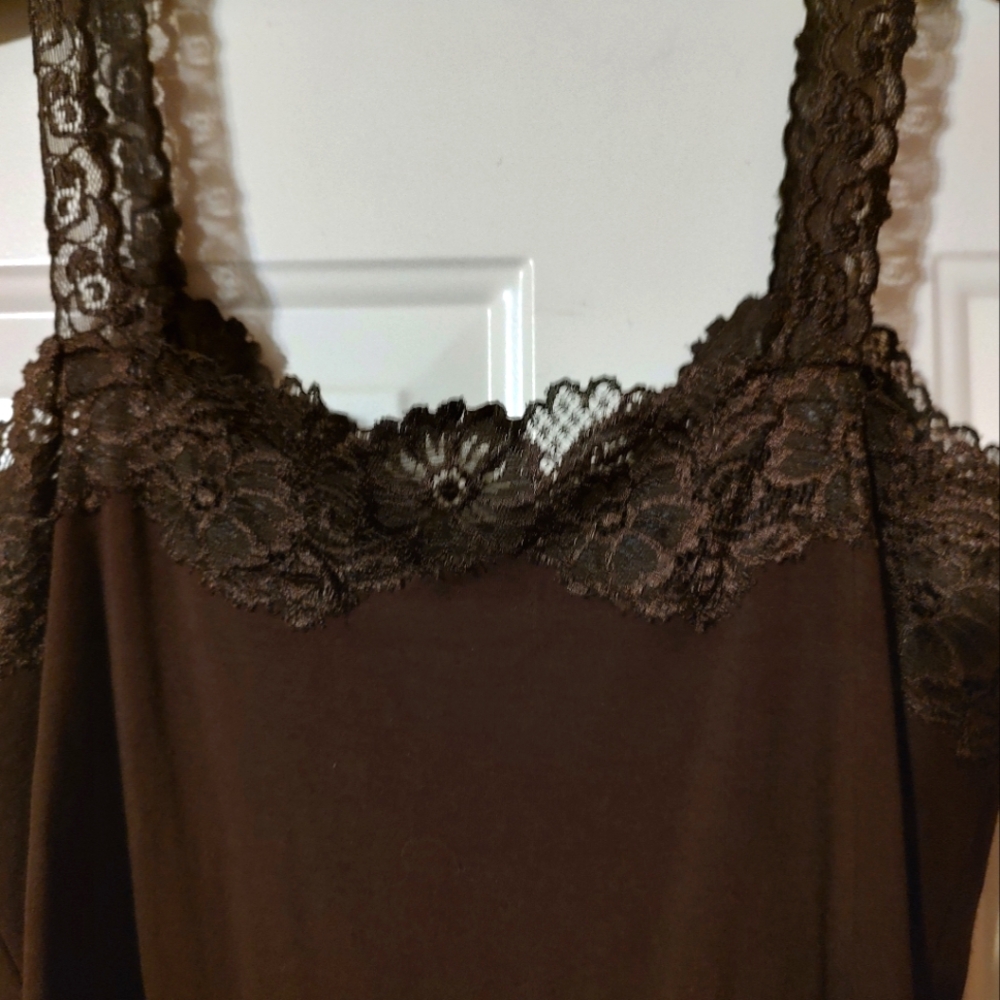 🔸🤎🔸Feminine Vintage Chocolate Brown Floral Lace Camisole Tank Top Blouse - M - Picture 13 of 16